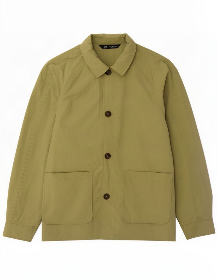 Zara Veste Bomber Coupe Régulière Homme UK 38 Kaki Moyen Polyamide
