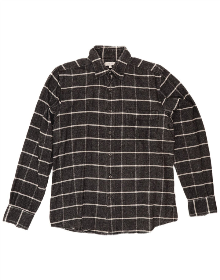 REISS Chemise en flanelle pour femme UK 14 Gris moyen à carreaux en coton