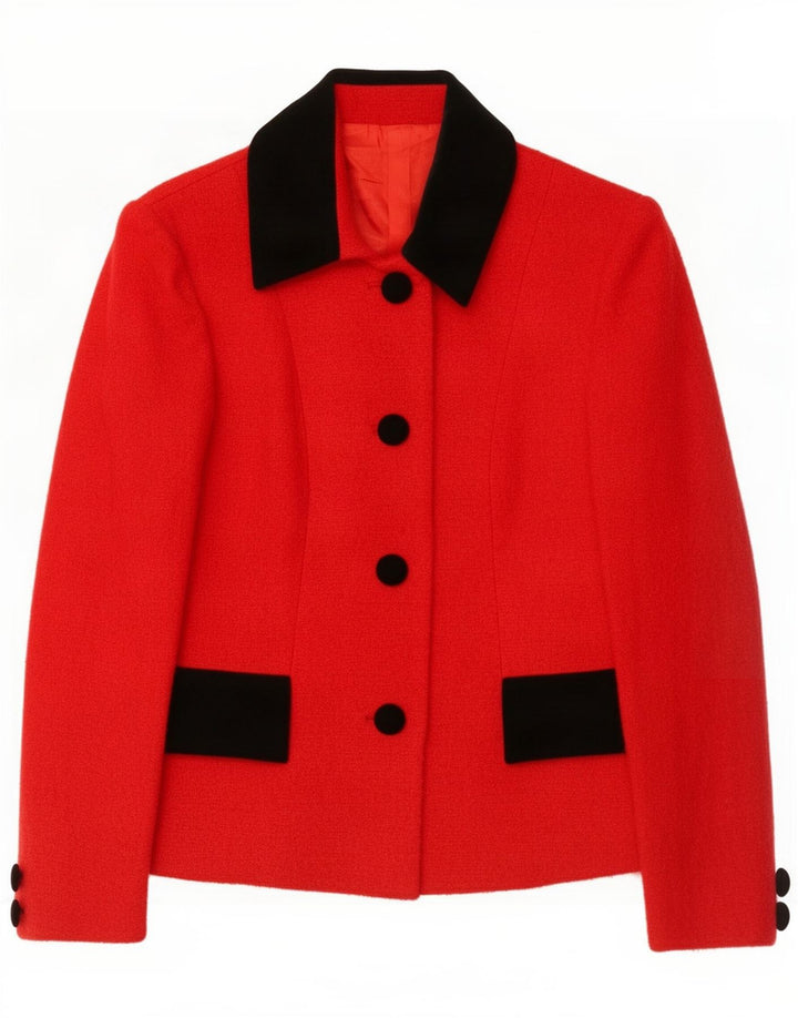 vintage Femme 4 Bouton Blazer Veste IT 46 Grande Laine Colorblock Rouge