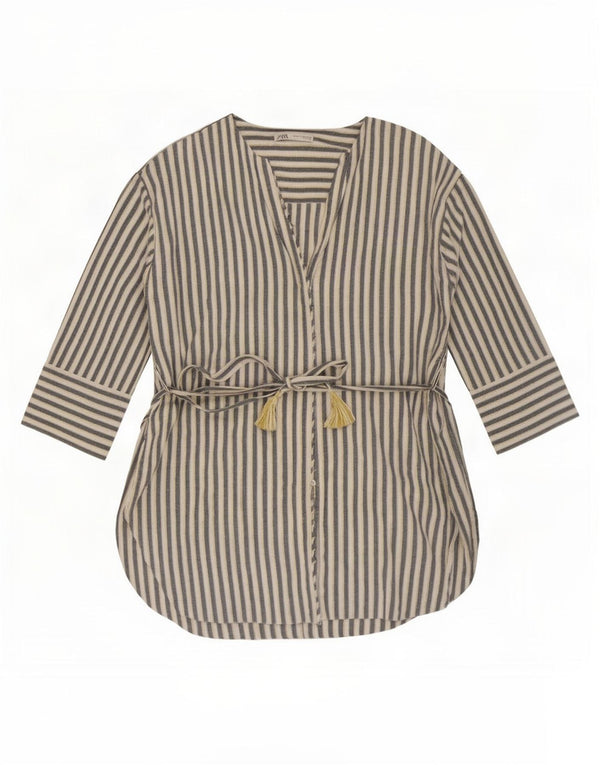 Zara Chemisier Femme Chemisier UK 20 2XL Blanc Rayé
