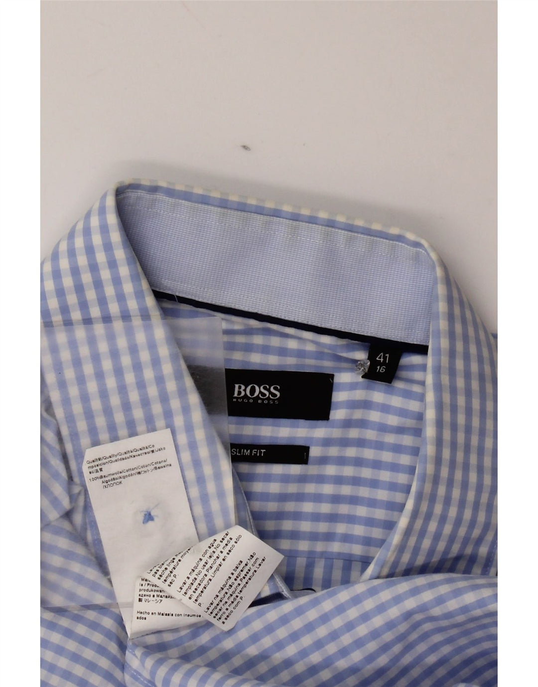 Hugo Boss Chemise slim fit pour homme Taille 41 16 Grand coton vichy bleu