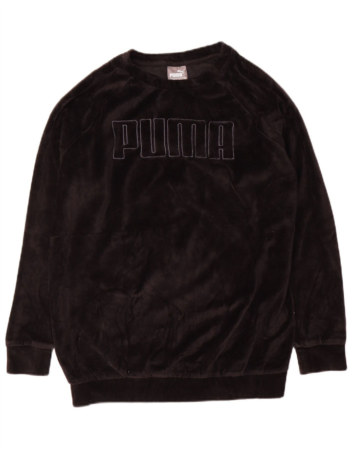 Puma Sweat-shirt graphique en velours pour femme UK 12 Coton noir moyen