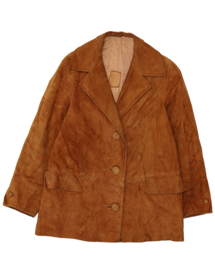 veste en daim femme vintage UK 10 petit cuir brun