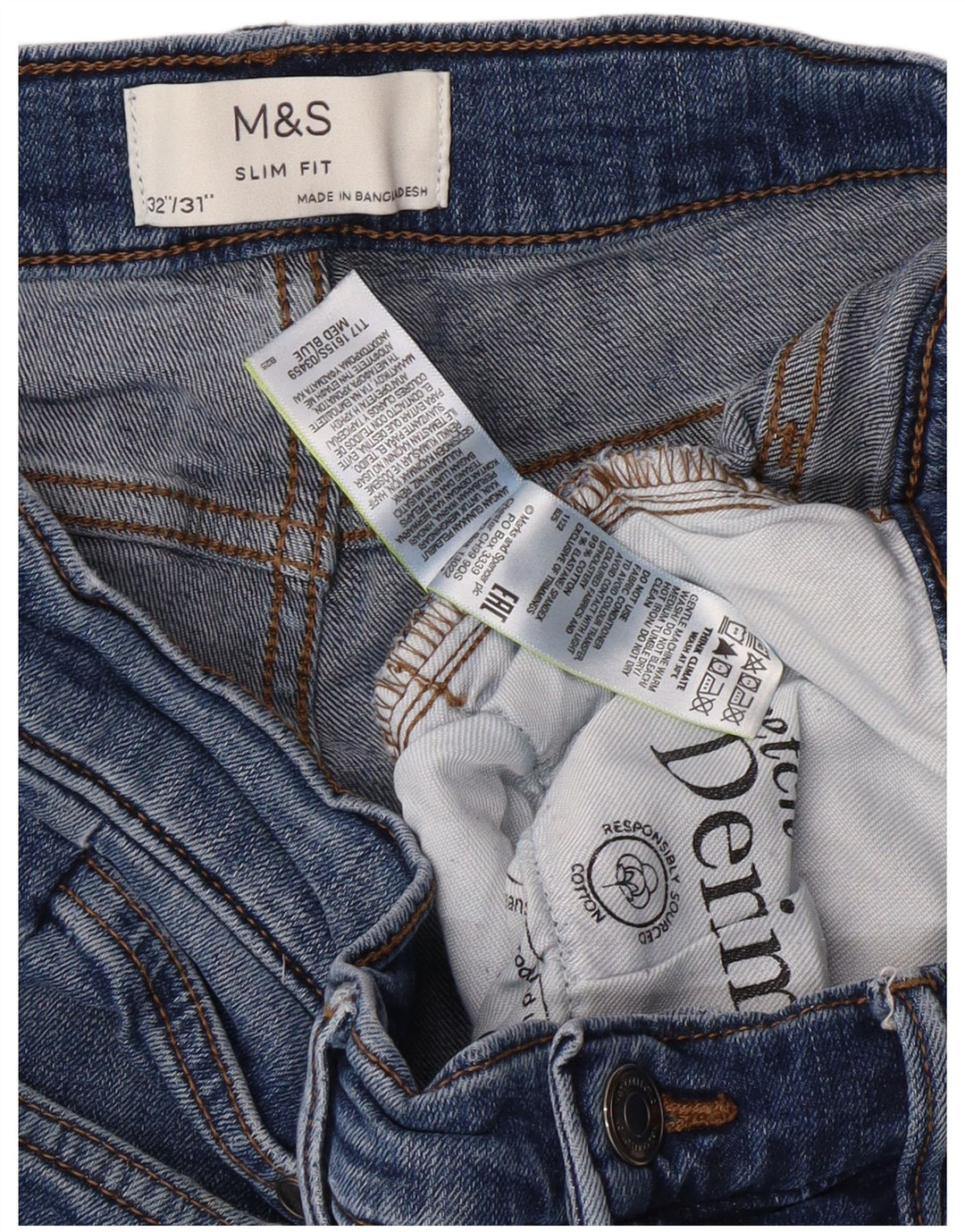 MARKS & SPENCER Jean Slim Homme W32 L29 Bleu Coton Classique