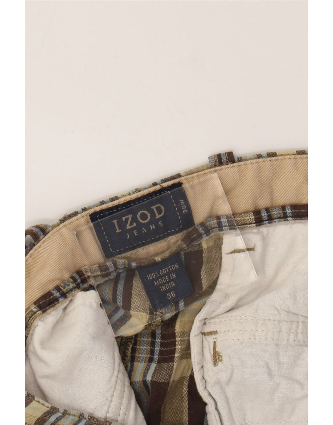 Izod Short Chino Homme W36 Grand Carreau Vert Coton