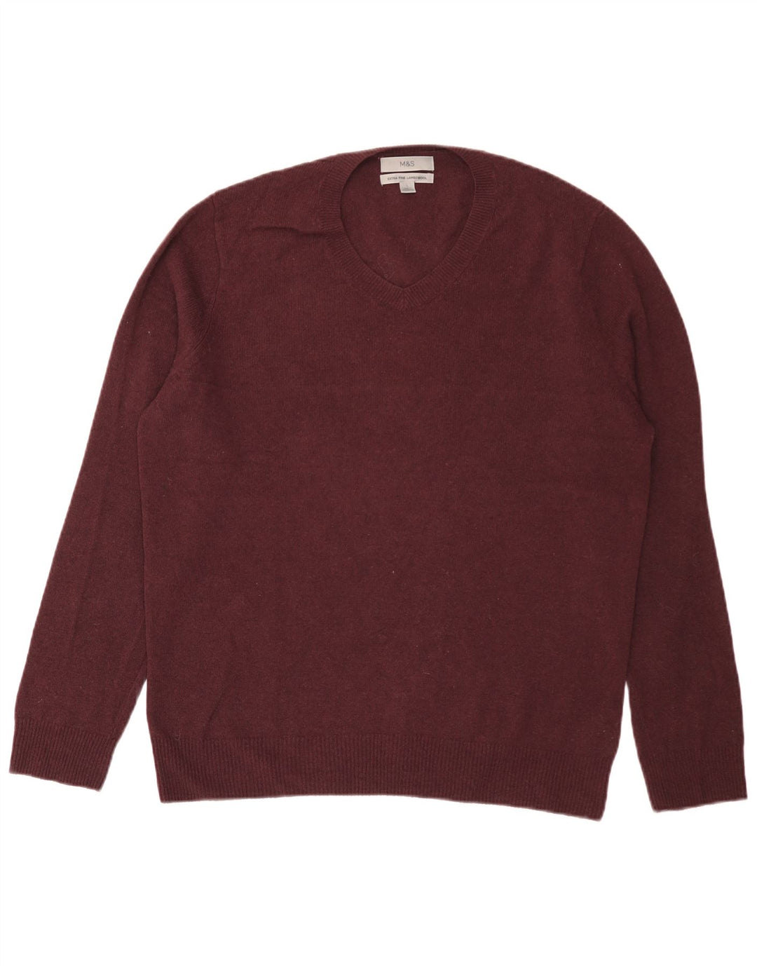 Marks & Spencer Pull col V pour homme en laine d'agneau bordeaux Taille L