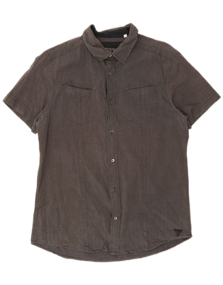 Guess Chemise à manches courtes pour hommes Large Gris Coton