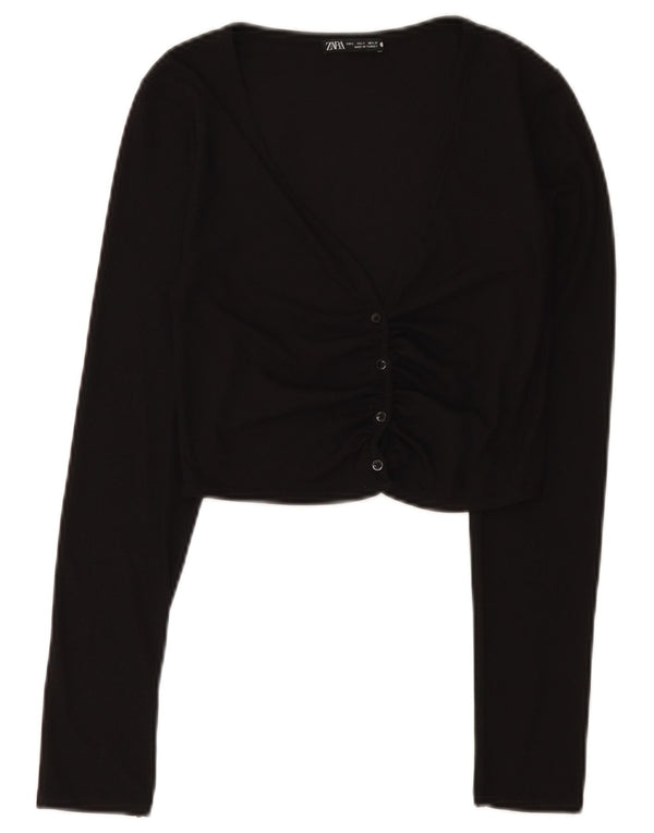 Zara Cardigan court à manches longues pour femme UK 8 Small Noir
