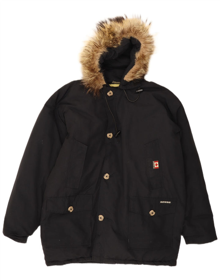 AESSE Parka à capuche pour homme UK 40 Large Noir