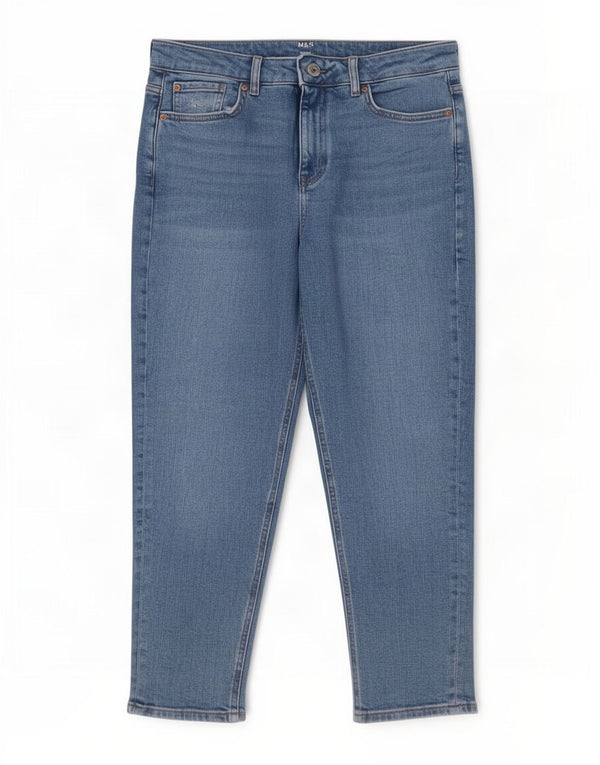 Marks & Spencer Jean court Mom pour femme UK 14 Large W32 L24 Bleu Coton
