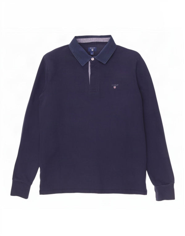 Gant Homme Polo à Manches Longues Large Bleu Marine Coton
