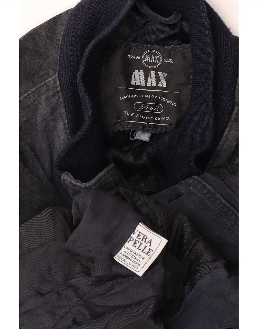 Max Veste Bomber en Daim pour Homme UK 38 Cuir Bleu Marine Moyen