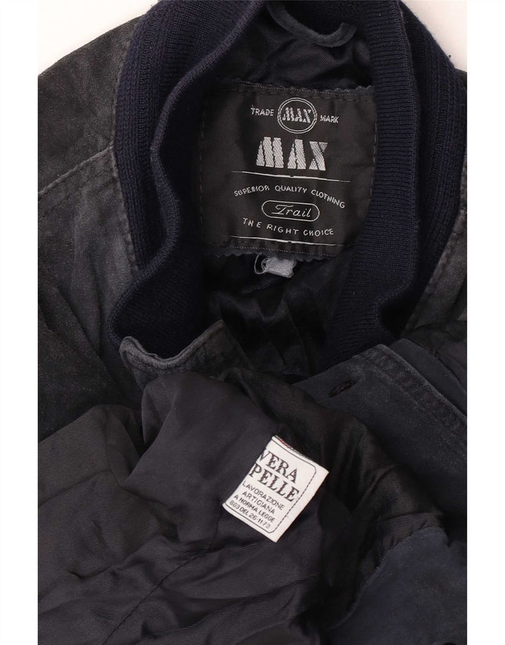Max Veste Bomber en Daim pour Homme UK 38 Cuir Bleu Marine Moyen