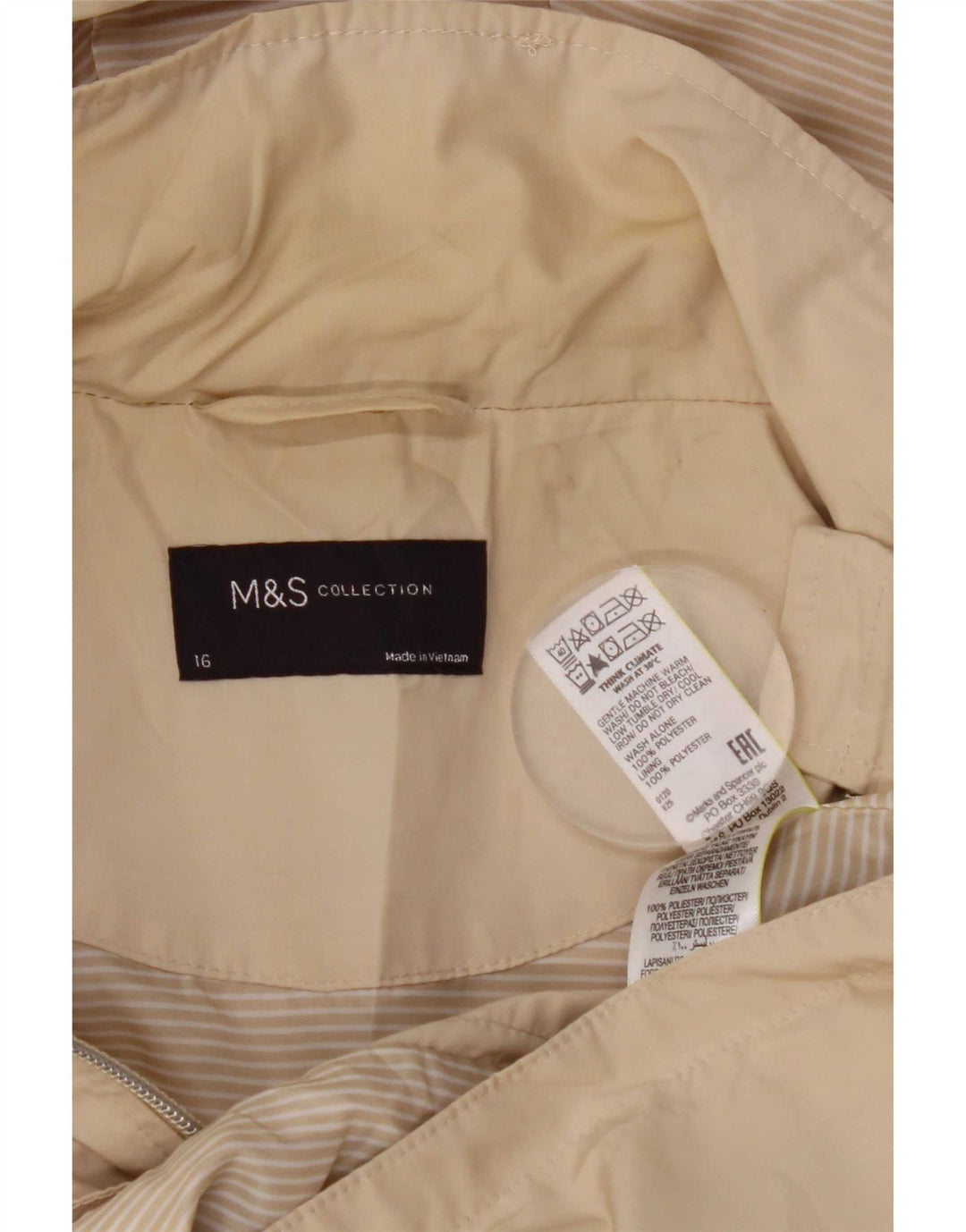 Marks & Spencer Veste de pluie à capuche pour femme UK 16 Large Beige Polyester