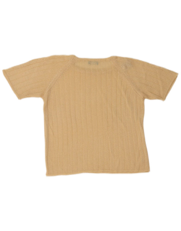 Benetton Pull à manches courtes et col rond pour femme UK 10 Small Beige