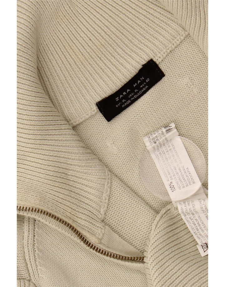 Zara Homme Cardigan Pull XL Blanc Cassé Coton