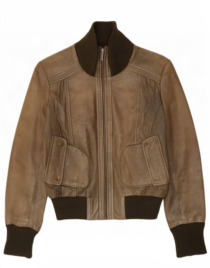 Oasis Veste en cuir pour femme UK 14 Medium Kaki Colourblock