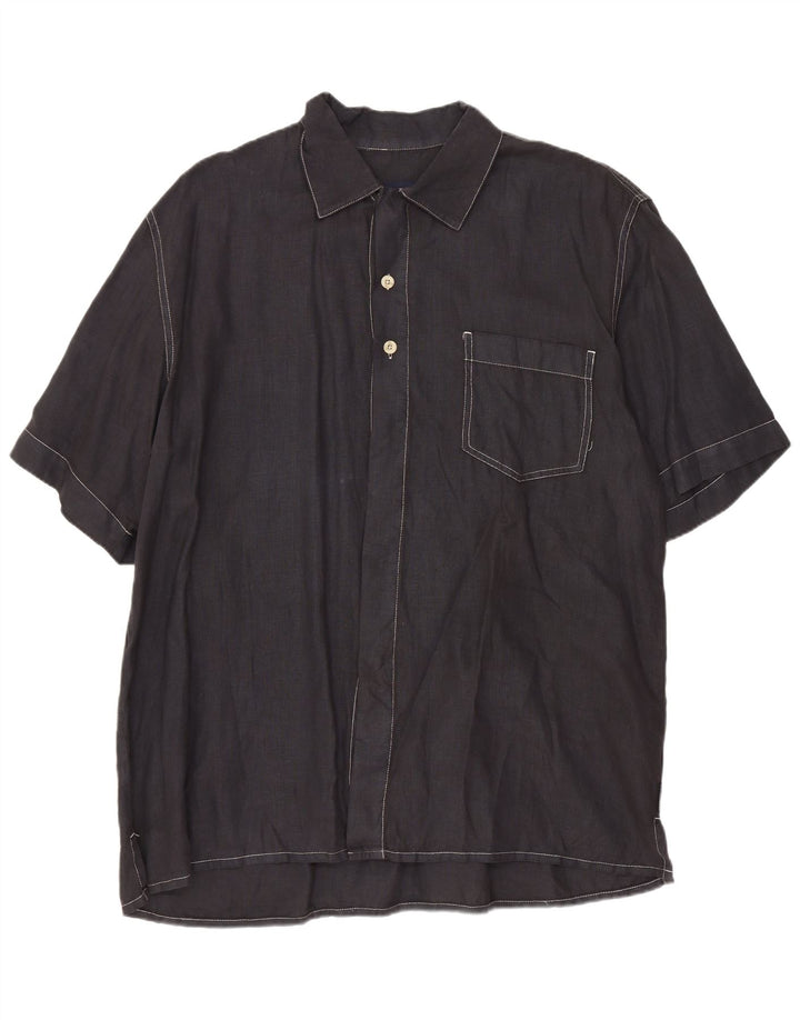 Cerruti Chemise à Manches Courtes Homme Large Bleu Marine Lin