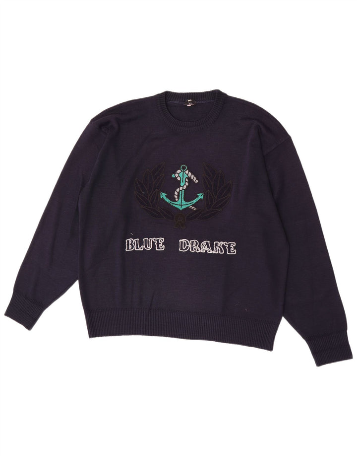Blue Drake Pull graphique à col rond pour homme Taille L Bleu marine