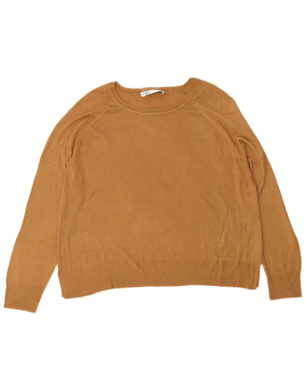 Zara Pull surdimensionné à col bateau pour femme UK 16 Large Marron Viscose