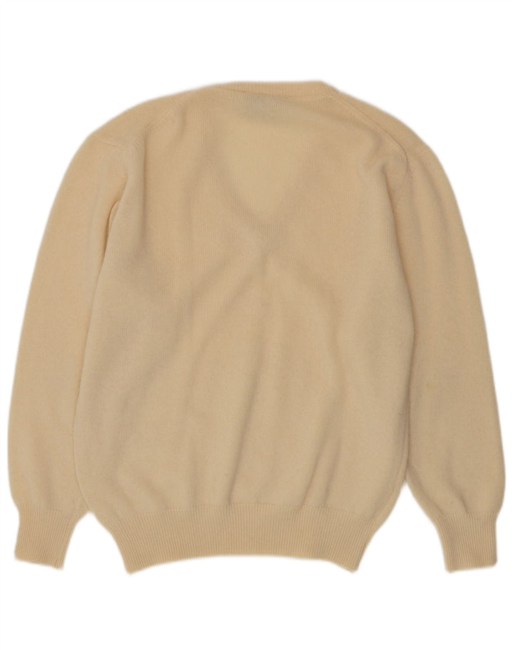 vintage Homme Col V Pull Pull Moyen Beige Laine d’Agneau