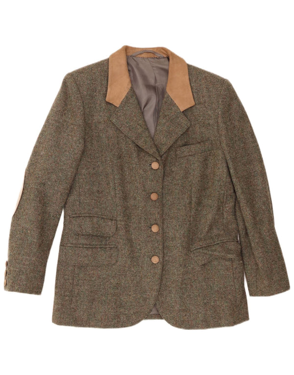 vintage Femme 4 Bouton Blazer Veste UK 12 Medium Kaki Colourblock
