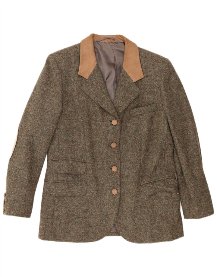 vintage Femme 4 Bouton Blazer Veste UK 12 Medium Kaki Colourblock