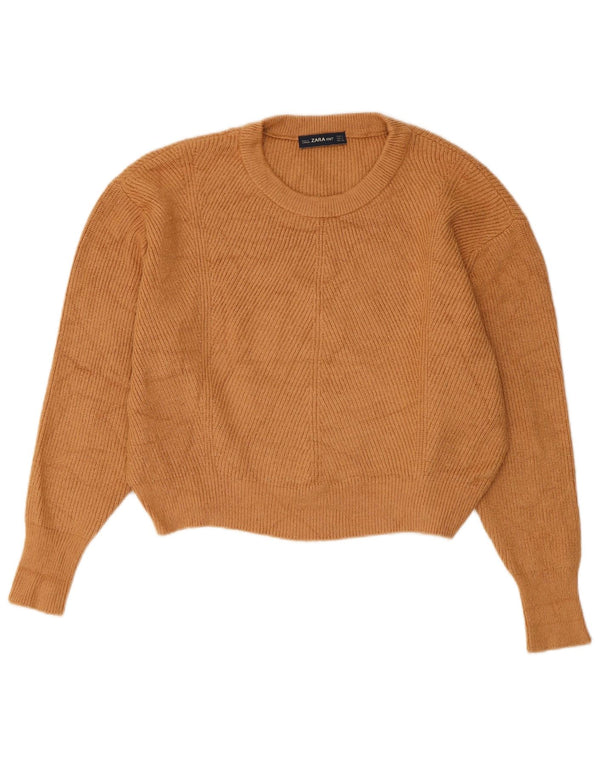 Zara Pull court surdimensionné à col rond pour femme UK 10 Petit Marron