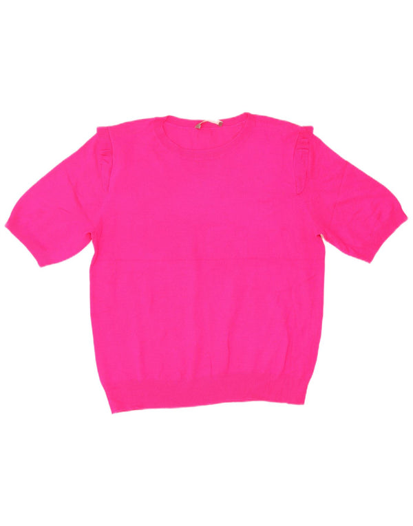 Oasis Pull à manches courtes et col rond pour femme UK 16 Large Rose Acrylique