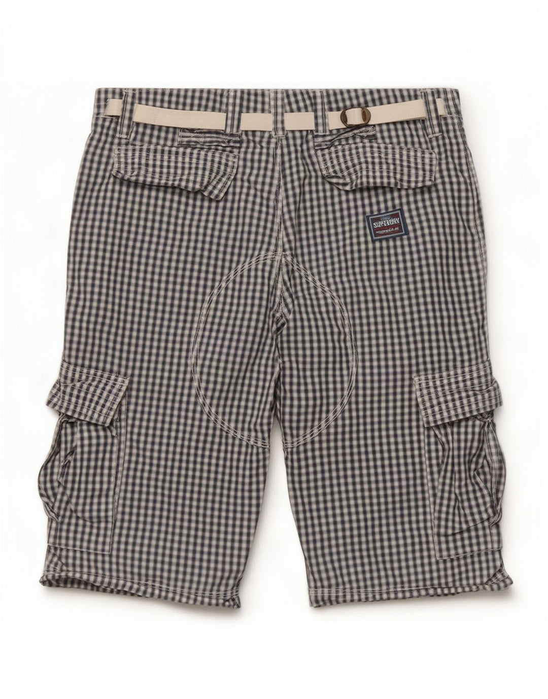 Superdry Short Cargo Homme Moyen W32 Bleu Marine Vichy Coton