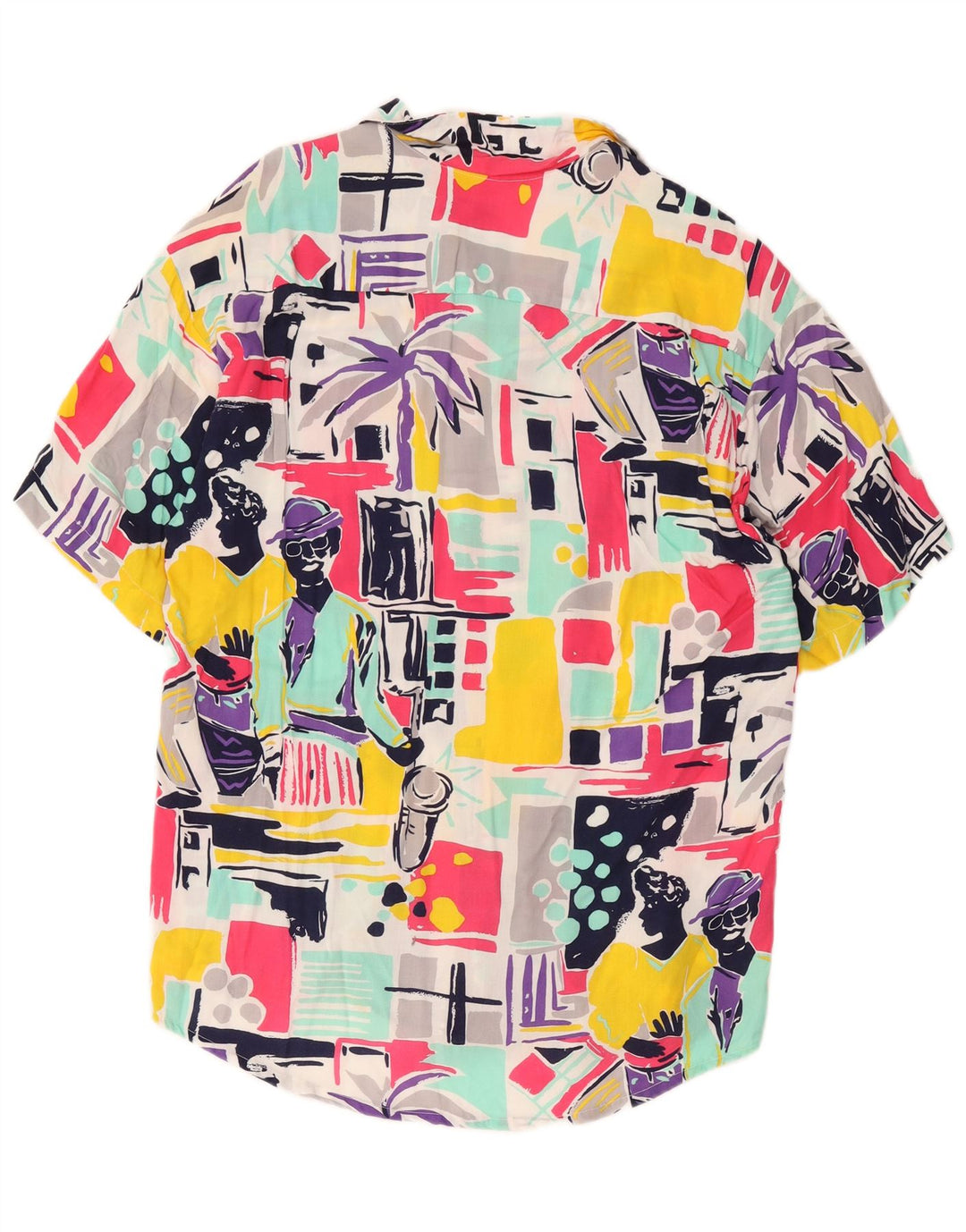 Chemise graphique vintage à manches courtes pour hommes, patchwork multicolore moyen