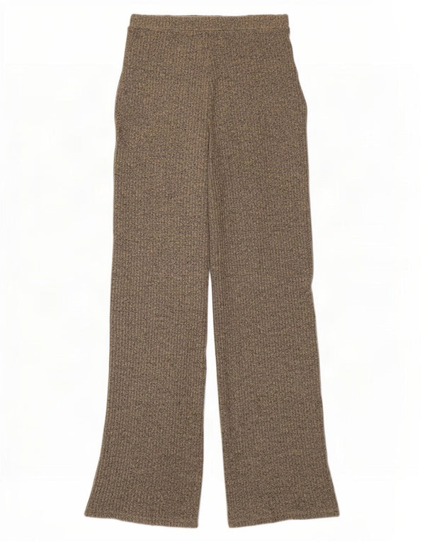 Zara Pantalon de survêtement en tricot à jambe large pour femme UK 12 Marron moyen moucheté