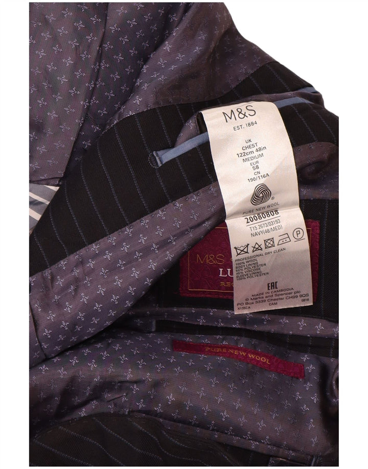 Marks & Spencer Veste blazer à 2 boutons pour homme UK 48 4XL Bleu marine à fines rayures