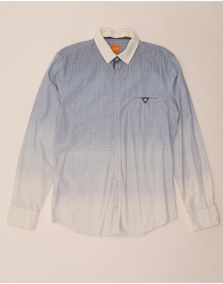 Hugo Boss Chemise en coton géométrique bleu moyen