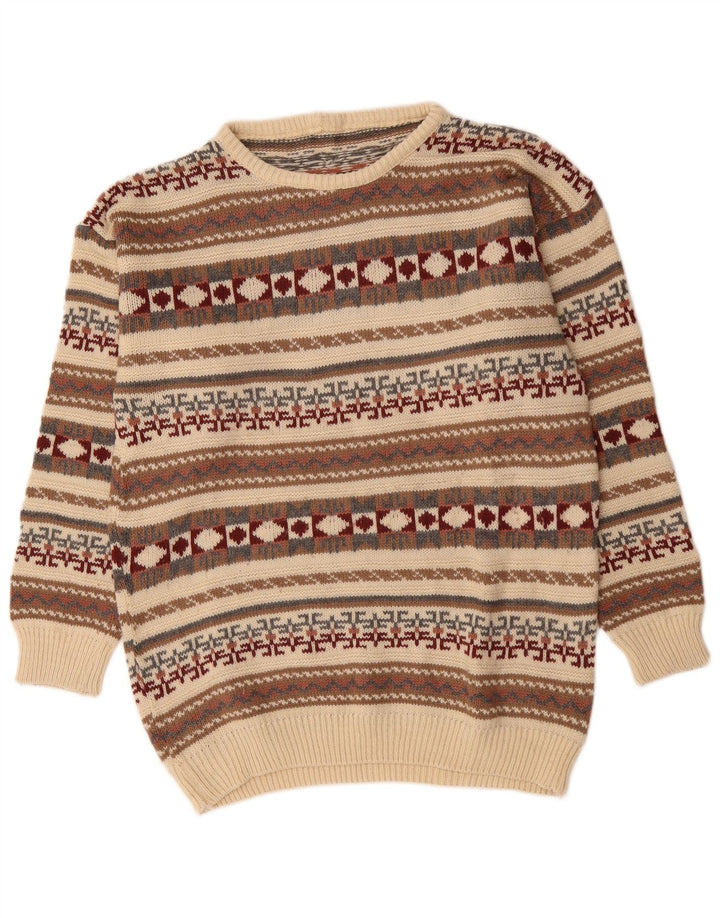 vintage Mens Crew Neck Jumper Pull Moyen Multicolore Géométrique