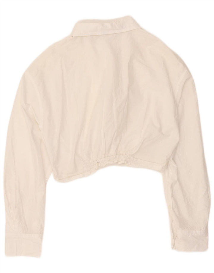 Zara Womens Crop Shirt Blouse UK 16 Moyen Blanc Coton