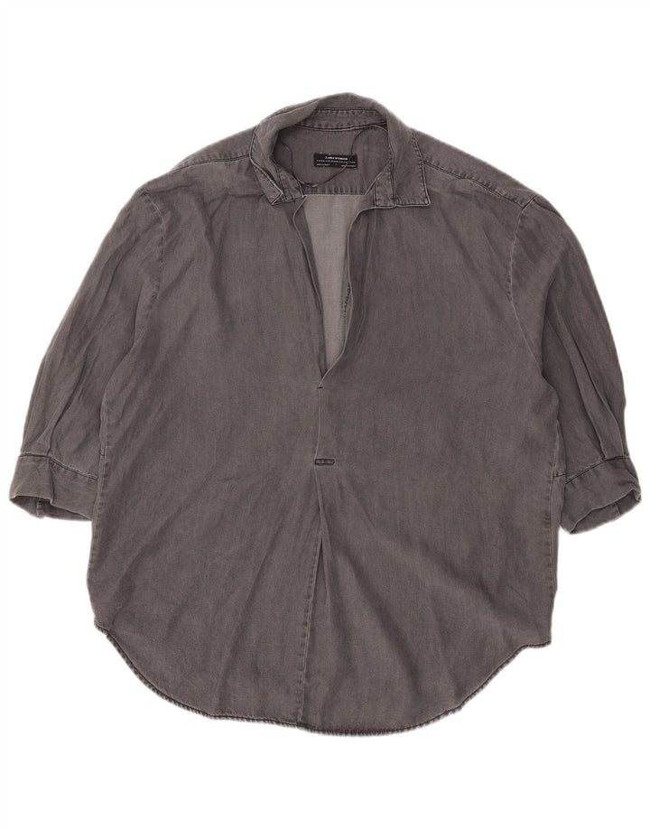 Zara Chemise pull surdimensionnée à manches 3/4 pour femme UK 14 Gris moyen Lyocell