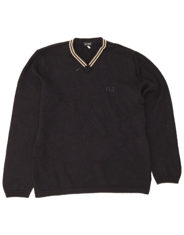 Armani Jeans Mens V-Neck Jumper Sweater Large Navy Blue Wool