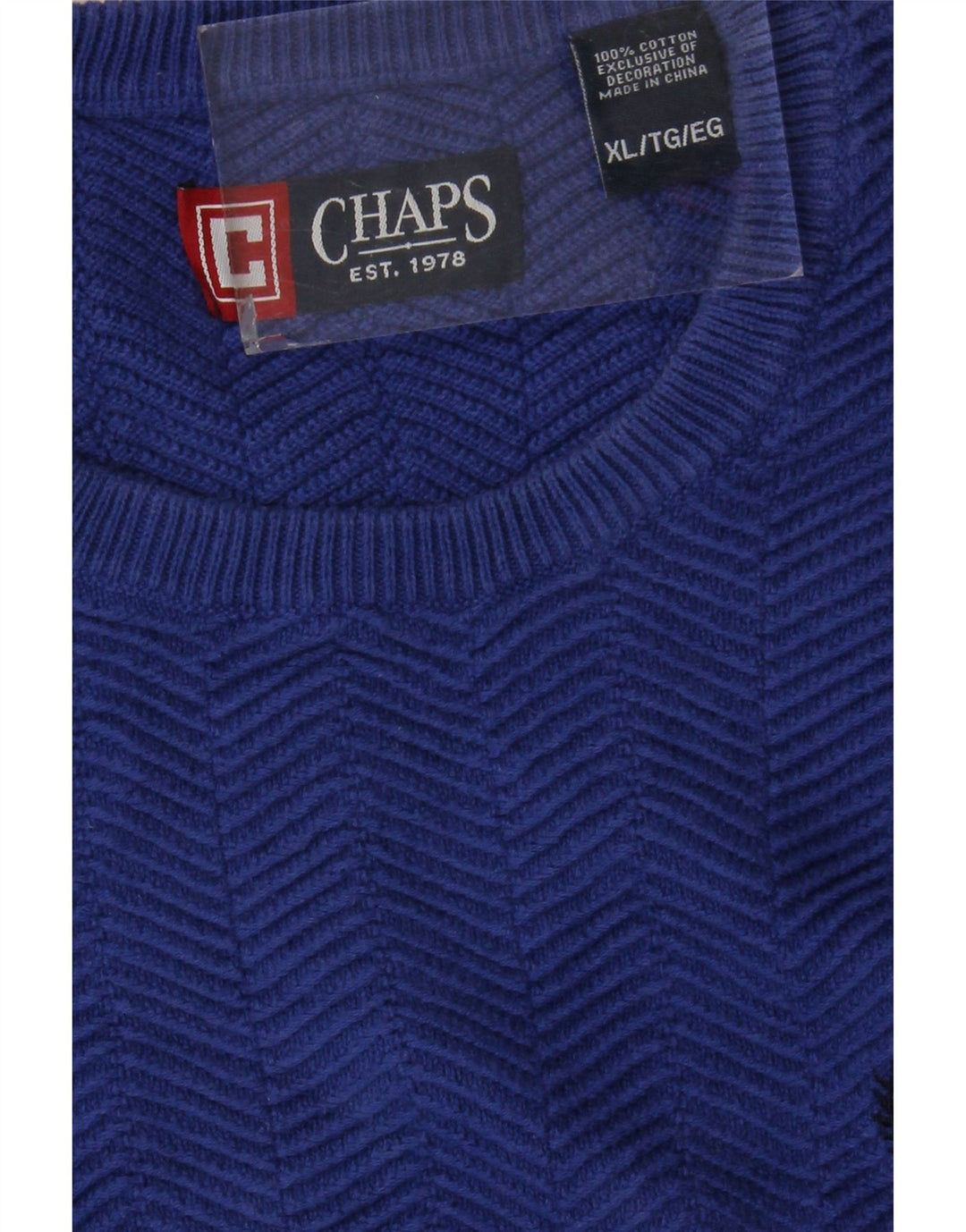 CHAPS Pull col rond homme XL bleu coton