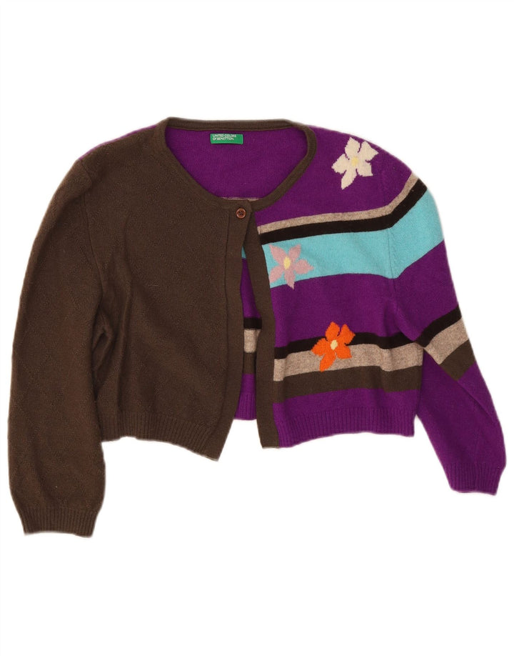 Benetton Pull Cardigan à Manches 3/4 pour Femme UK 12 Medium Multicolore