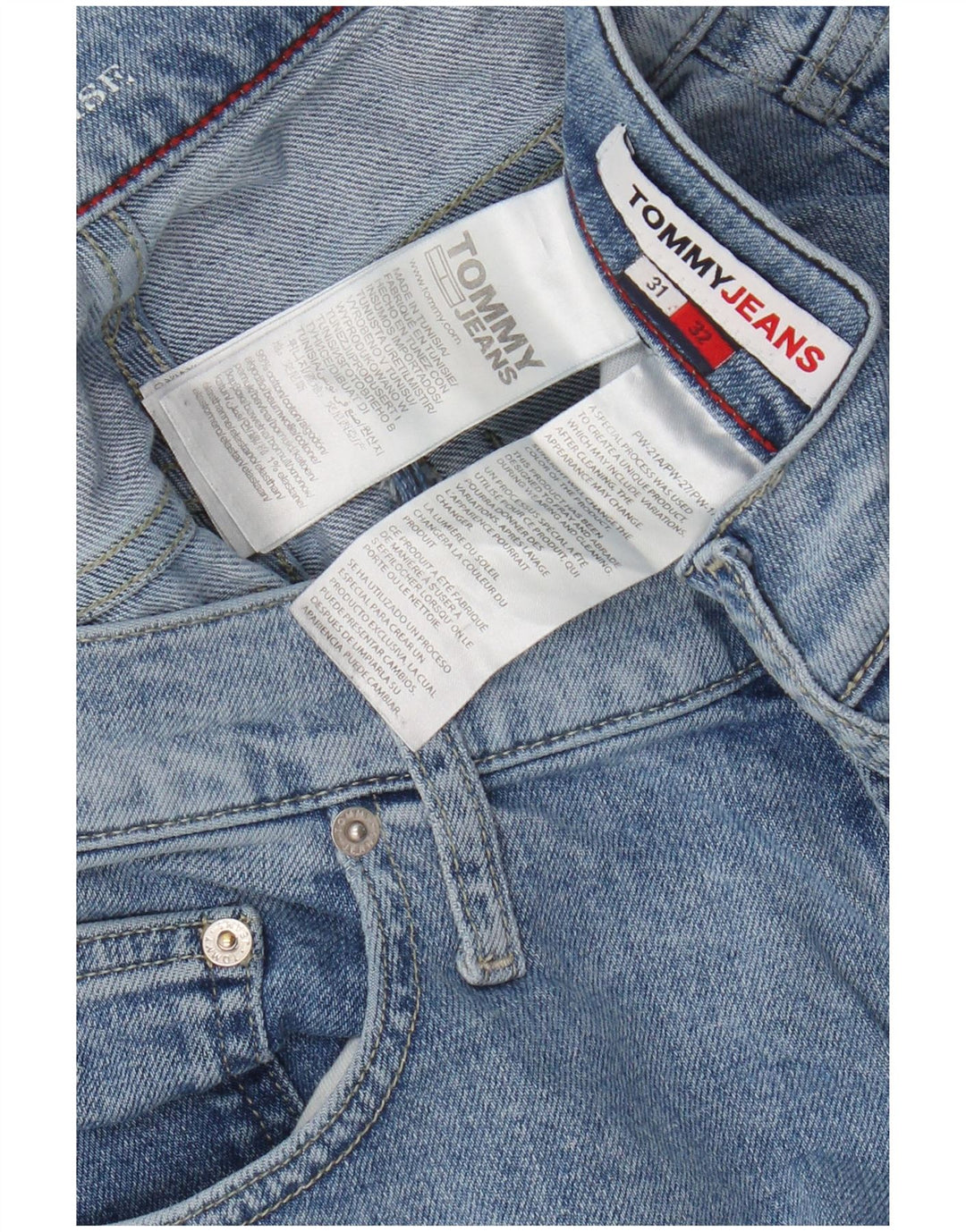 TOMMY HILFIGER Jean Droit Taille Mi-Haute Homme W31 L32 Bleu Coton