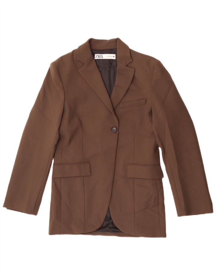 Zara Veste blazer surdimensionnée à 1 bouton pour femme UK 6 XS en coton marron