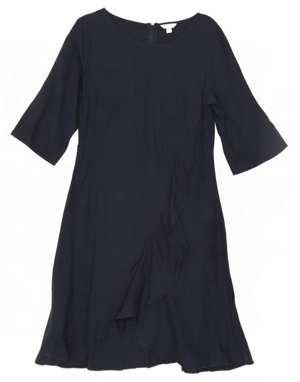 Monsoon Robe asymétrique à manches 3/4 pour femme UK 16 Large Bleu marine Lin