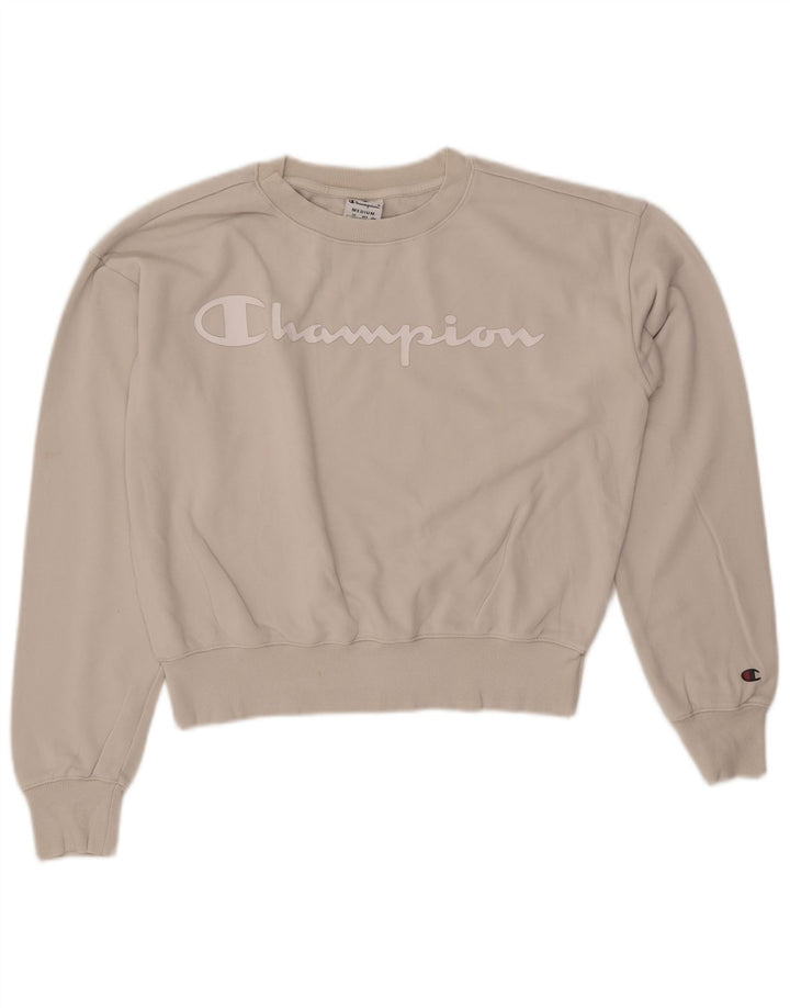 CHAMPION Sweat-shirt court graphique pour femme UK 14 Beige moyen