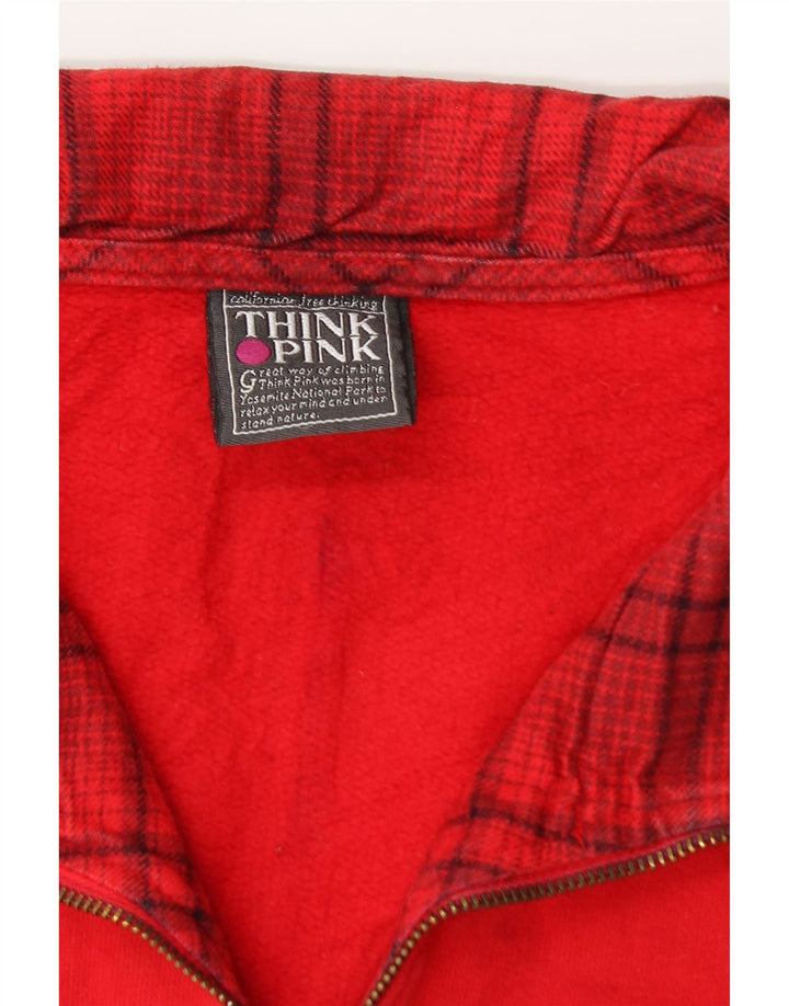 Think Pink Sweat-shirt à col zippé pour homme, grand rouge