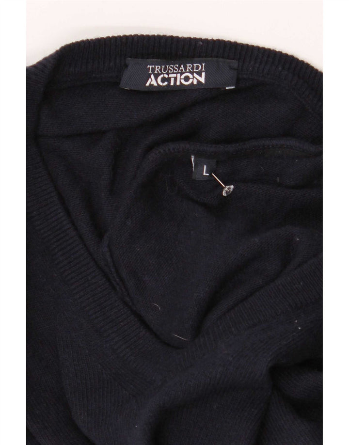 Trussardi Homme Pull Col V Large Bleu Marine Polyester