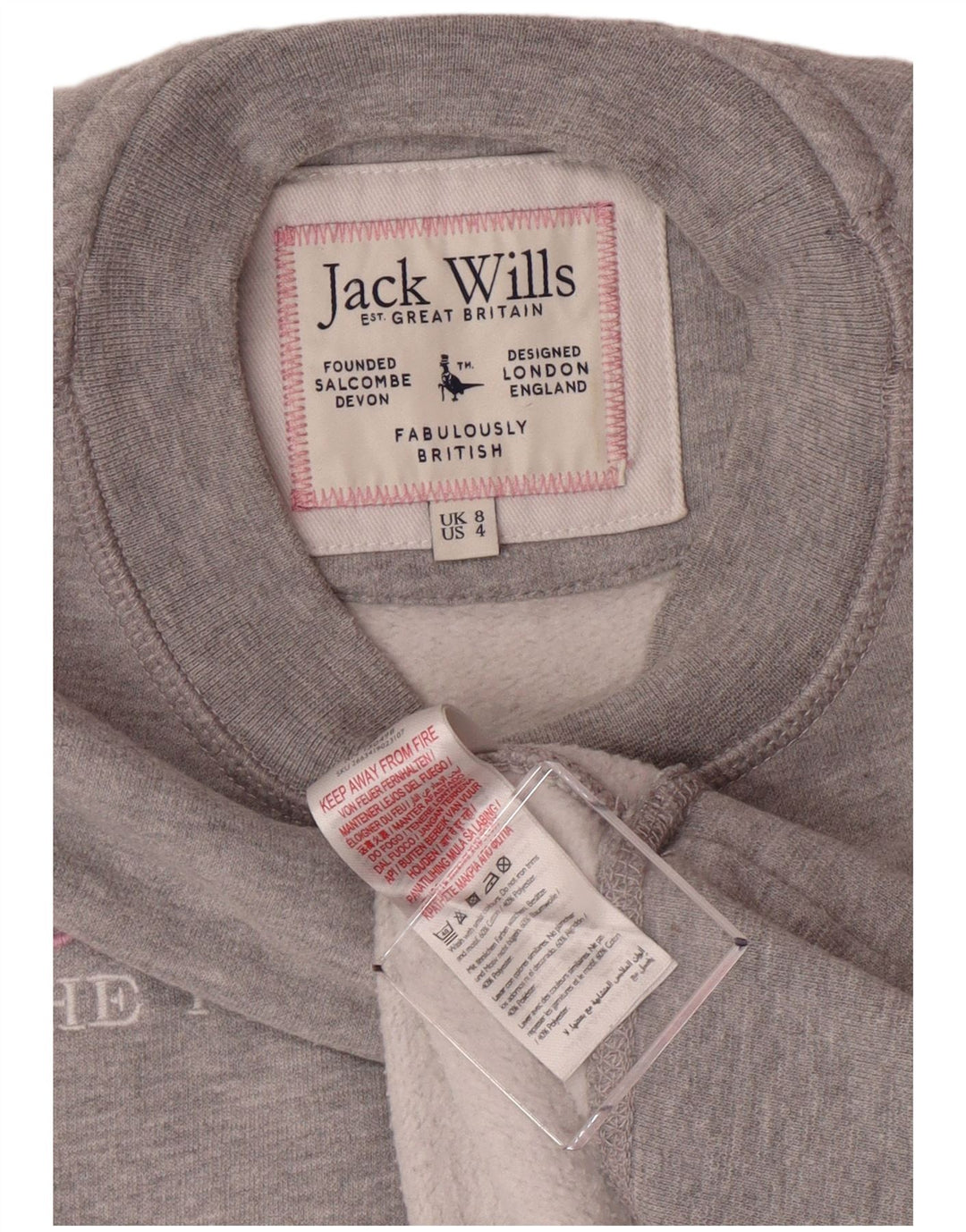 JACK WILLS Sweat-shirt graphique pour femme UK 8 petit gris moucheté