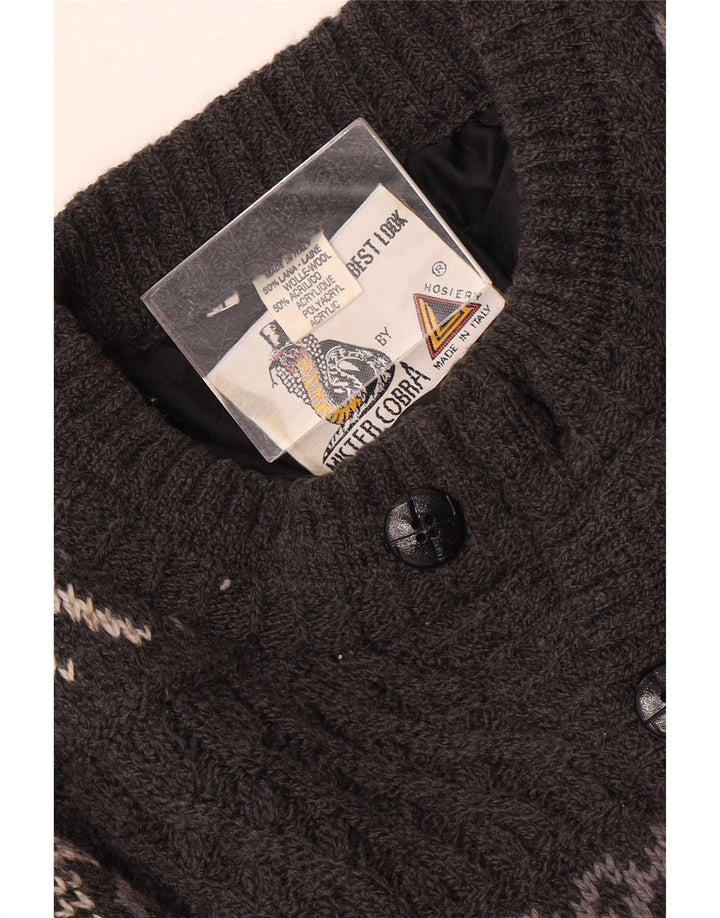 vintage Mens Cardigan Pull Grande Gris Fair Isle Laine