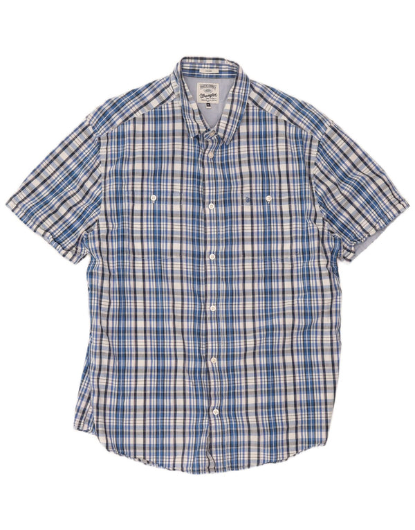 Wrangler Chemise décontractée à manches courtes pour homme XL Bleu à carreaux en coton