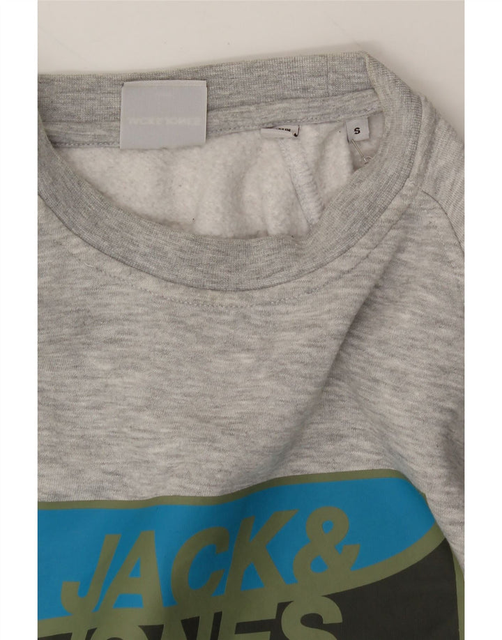 JACK & JONES Mens Graphic Sweatshirt Jumper Small Grey Flecked Polyester Vintage Jack & Jones and Second-Hand Jack & Jones from Messina Hembry 